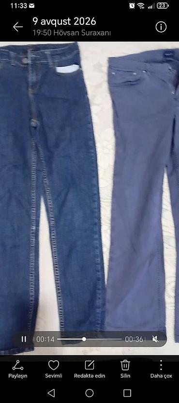 klasik şalvar modelleri: Kargo ciblikli cins şalvarlar dəsti - Material: cins (denim) - — 1