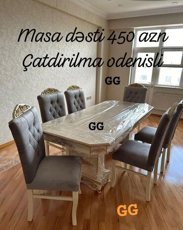гостинные столы и стулья: Qonaq otağı üçün, Yeni, Açılmayan, Dördbucaq masa, 6 stul