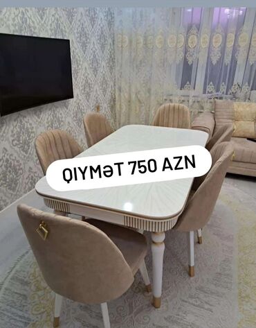 mebellərim az: Qonaq otağı üçün, Yeni, Açılan, Dördbucaq masa, 6 stul, Azərbaycan