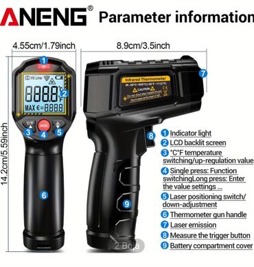 Termometri, termovizori: ANENG infracrveni termometar sa laserom (pištolj) - Opseg merenja: od — 1