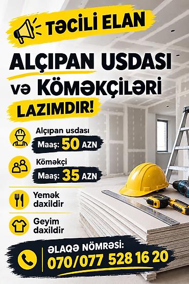 barmen axtarilir: Təcili elan: Alçıpan ustası və köməkçiləri axtarılır Əlaqə: 070 528 — 1