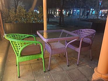 demir stol stullar: Masa (35m), stul (25)Rattan stilində açıq hava dəsti – stol və 2 — 4