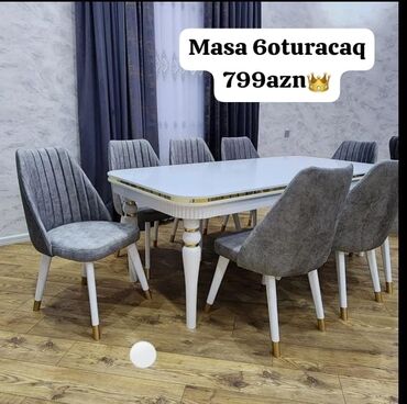 modern stol stul: Qonaq otağı üçün, Yeni, Dördbucaq masa, 6 stul