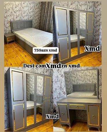 Ev üçün mebel: Yataq otağı dəsti - Rəng: tünd boz (mat) – qızılı dekor xətləri ilə - — 1