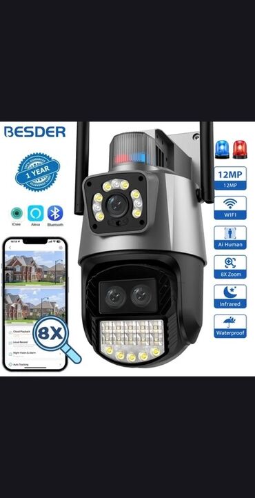 ip камера wifi: BESDER markasından, 12MP çözünürlüklü, WiFi dəstəkli, AI insan izləmə