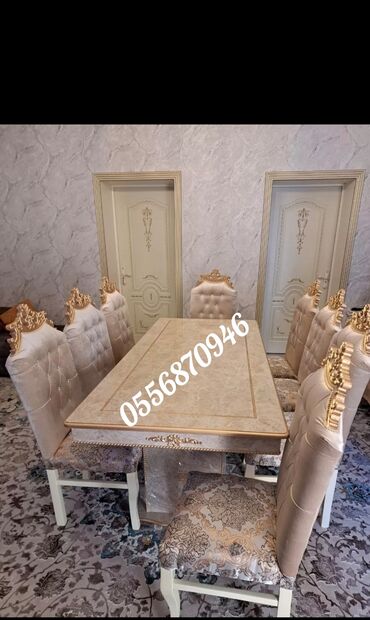 Sifarişlə masa və oturacaq dəstləri: Dördbucaq masa, Qonaq otağı üçün, 6 nəfər, Açılmayan, Azərbaycan, Zəmanətli — 3