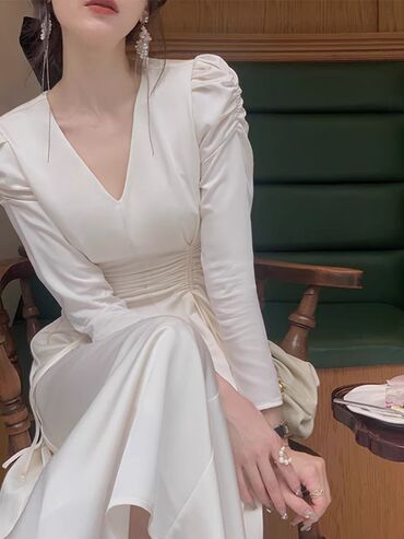 белая платье: Повседневное платье, Китай, Лето, Атлас