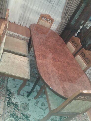 ucuz stolar: Qonaq otağı üçün, İşlənmiş, Açılan, Oval masa, 6 stul