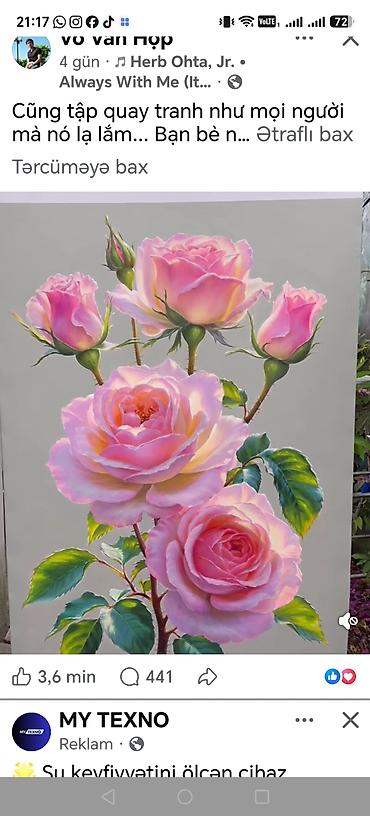 pastel destleri instagram: Yağlı boya tablo – “Çəhrayı Güllər” - Texnika: kətan üzərində yağlı — 4