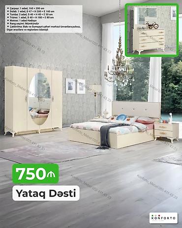 Мебель на заказ: Yataq Dəsti – 750₼ Tərkibi və ölçülər: - Çarpayı: 1 ədəd, 160 × 200 — 1