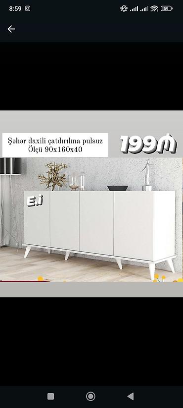 Ağ rəngli minimal dizaynlı komod/dolab - 4 qapılı, yerüstü konus