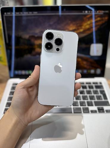 second hand mobile: IPhone 14 Pro, Б/у, 128 ГБ, White Titanium, Защитное стекло, Чехол, Коробка, 100 % — 1
