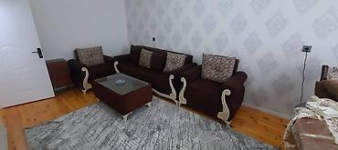 Divan-kreslo dəsti - Tünd qəhvəyi rəngdə 1 divan və 2 kreslo -