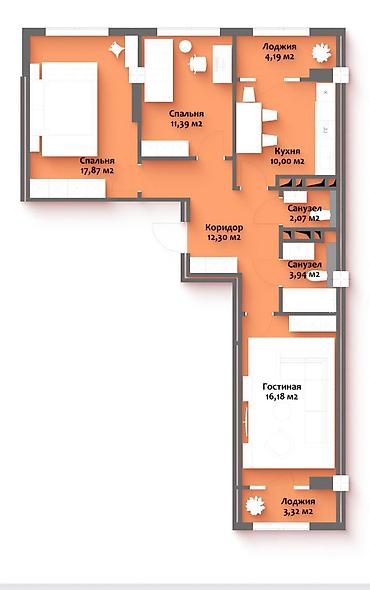 жантошева: 3 комнаты, 80 м², Мед Академия Элитка, 7 этаж, ПСО (под самоотделку) — 5
