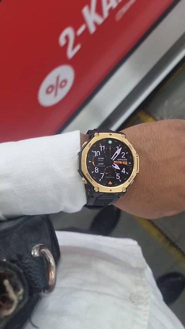 Amazfit: Умные часы Amazfit T‑Rex Pro (золотистый безель, черный ремешок) - — 1