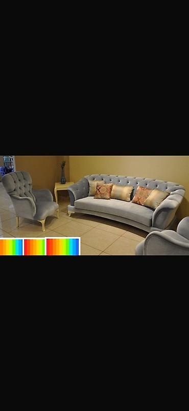 klassik divanlar: Mebel dəsti – klassik tərzdə yumşaq dəri/tekstil salon komplekti - — 4