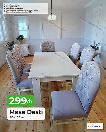 stol stul metbex: Məhsul: Masa Dəsti - Ölçü: 90×160 sm - Komplekt: 6 ədəd stul + masa - — 1