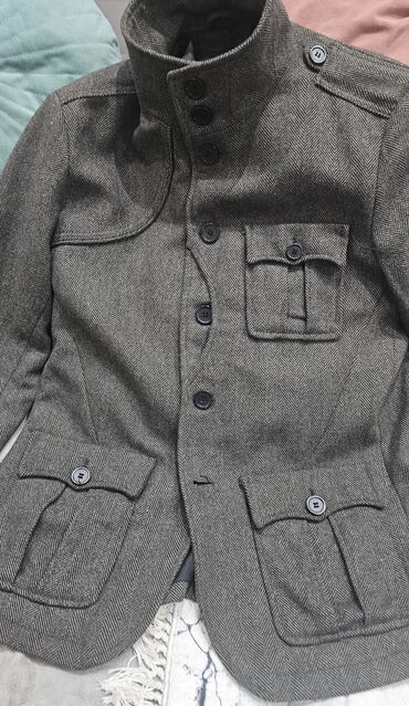 Ostale jakne: H&M muški kaputić/sako od tvida u riblja kost šari (siva/ugljen) — 4