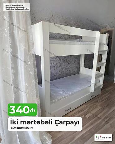 tekli carpayi: İki mərtəbəli çarpayı – 80×180×180 sm - Korpus: ağ rəngdə, yığcam və — 1