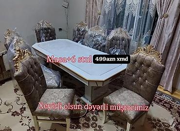 komputer oturacaqlari: Qonaq otağı üçün, Yeni, Açılmayan, Dördbucaq masa, 6 stul — 1