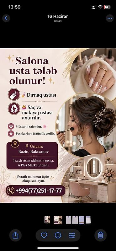 makyaj ucun model: Gözəllik salonuna sac makeup usta axtarılır. Vakansiyalar: - Dırnaq — 1