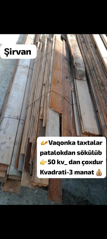 Dam örtükləri: Patolokdan sökülmüş vaqonka taxtalar təklif olunur. Ümumi sahəsi 50