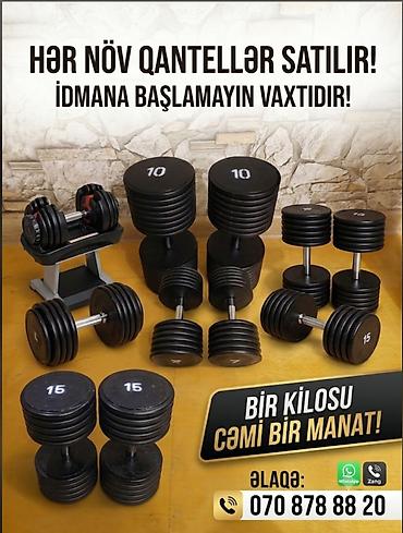 Ştanqlar və ştanq diskləri: 3 cüt qantel alana 10 faiz endirim olacaq. Qiymet cedveli. 1 kilosu 1 — 15