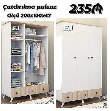 Ev üçün mebel: Üç qapılı paltar şkafı - Ölçü: 200 x 120 x 47 sm - Rəng və dizayn: ağ — 1