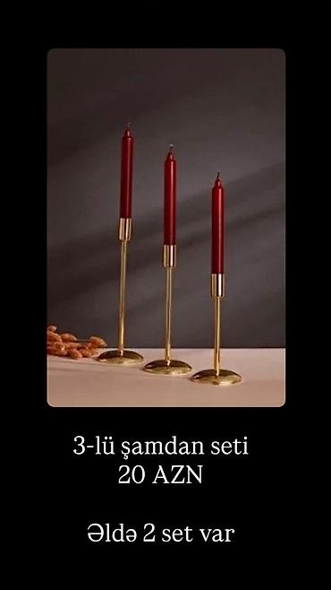 3-lü şamdan seti – 20 AZN Əldə 2 set var. Qızılı rəngli metal lalafo.az -da 3-lü şamdan seti – 20 AZN Əldə 2 set var. Qızılı rəngli metal