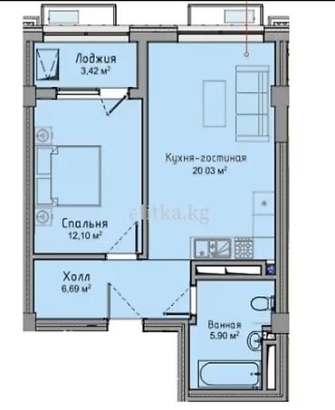 Продажа квартир: 2 комнаты, 48 м², Асанбай мкр Элитка, 7 этаж, ПСО (под самоотделку) — 2