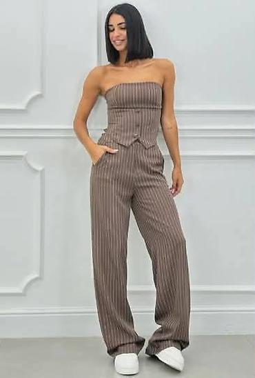 Kompleti: Ženski komplet – korset top bez bretela + široke pantalone - — 1