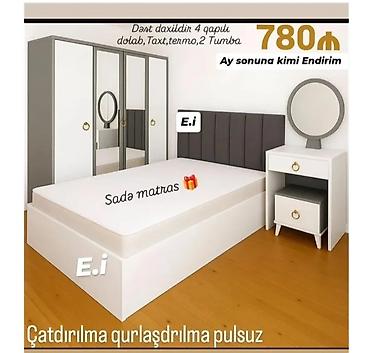 taxt tumba: Yataq otağı mebel dəsti Dəst tərkibi: - 4 qapılı dolab (güzgülü orta — 1