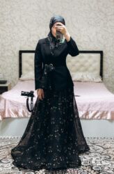 нарядные платья больших размеров: Вечернее платье, Длинная модель, С рукавами, M