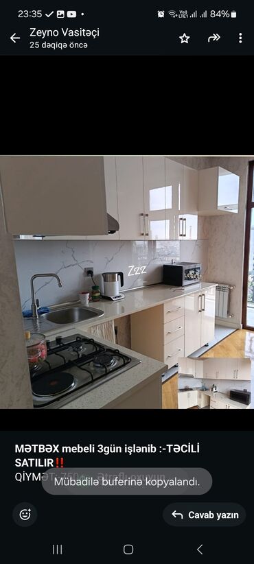 Mətbəx mebeli: *MƏTBƏX mebeli 3gün işlənib :-TƏCİLİ SATILIR*‼️ QİYMƏT:-750₼ ÖLÇÜ:-4.5