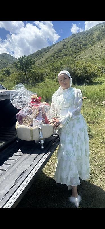 женское пальто с мехом: Платье на кыз узатуу, XL, Прозрачные рукава, Б/у, цвет - Белый — 4