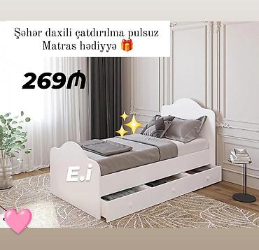 rezin yataq: Ağ rəngli tək nəfərlik çarpayı – klassik və minimal dizayn. Yumru — 1