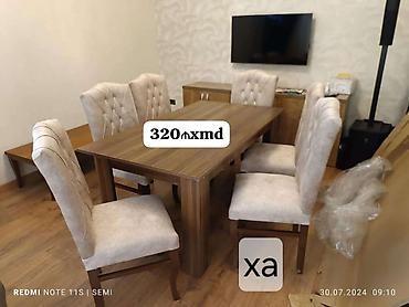 Столы и стулья: Yemək otağı dəsti – masa və 6 ədəd stul - Masa: taxta teksturalı — 1