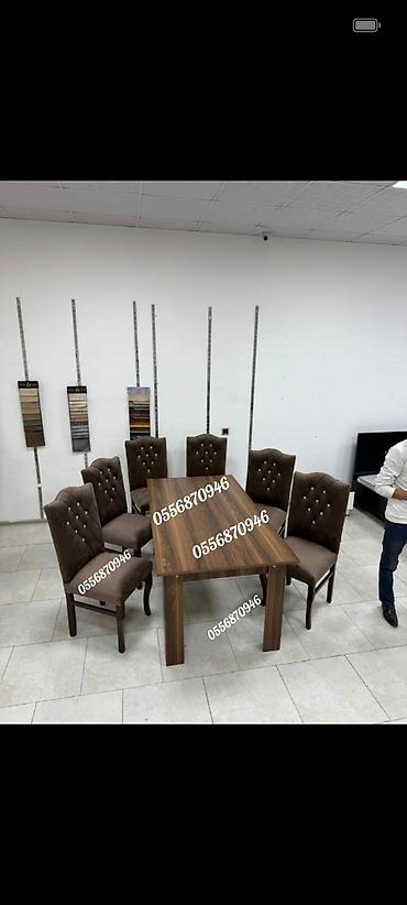 Masa və oturacaq dəstləri: Qonaq otağı üçün, Yeni, Açılmayan, Dördbucaq masa, 6 stul — 9