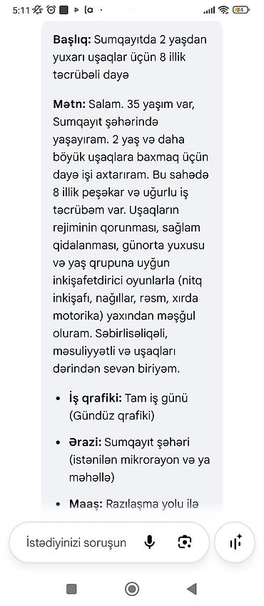 Dayə, Öz evində, 2 yaş, 5 ildən artıq təcrübə lalafo.az -da Dayə, Öz evində, 2 yaş, 5 ildən artıq təcrübə