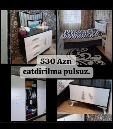 otaq qaplar: Двуспальная кровать, Шкаф, Трюмо, 2 тумбы, Б/у