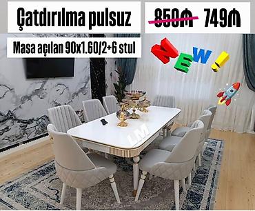 acılan stol: Qonaq otağı üçün, Yeni, Açılan, Dördbucaq masa, 6 stul — 1