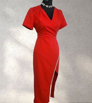 crvena čipkasta haljina: S (EU 36), bоја - Crvena, Drugi stil, Kratkih rukava