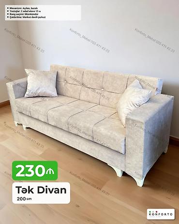 Divanlar: Tək Divan – 200 sm - Mexanizm: açılan, bazalı (yataq və saxlama — 1