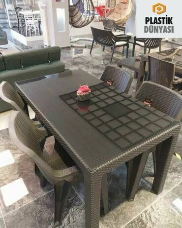 plastik stol stul: Новый, Прямоугольный стол, 4 стула, Раскладной, Со стульями, Пластик, Турция