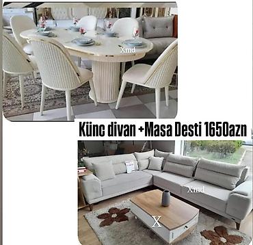 metbex kunc divan desti: Künc divan + Masa dəsti - Künc divan: L formalı, açıq boz tonlarda — 1