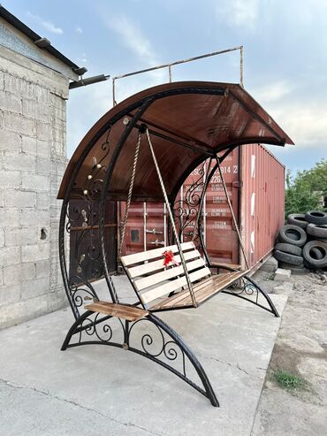 Садовые качели: Садовые качели Металл, Со спинкой, С крышей — 3