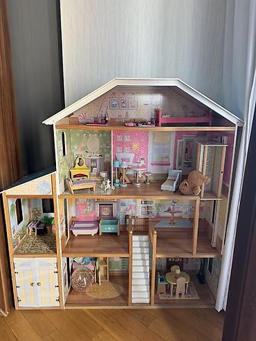 Taxta kukla evi – böyük ölçülü, çoxmərtəbəli - Material: möhkəm taxta