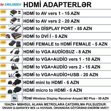 Masaüstü kompüterlər və iş stansiyaları: Hdmi̇ adapterlər ünvandan götürənə endi̇ri̇m var!!! 📍ünvan: qara