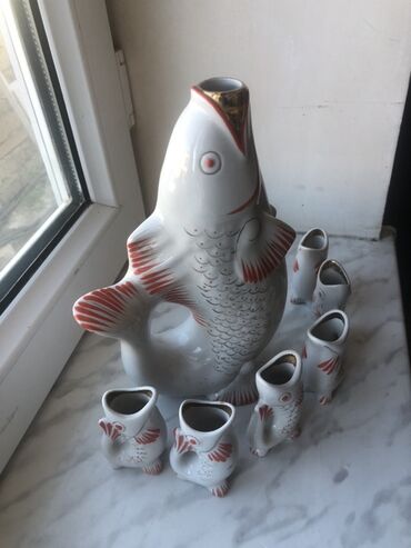 наборы из серебра с натуральными камнями: Porcelain “balıq” şərab/araq dəsti - Komplekt: 1 ədəd böyük qrafin
