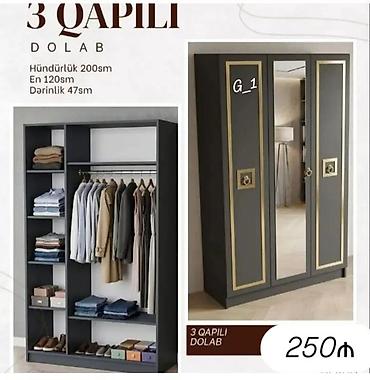 seyf qapi: 3 qapılı paltar dolabı Ölçülər: - Hündürlük: 200 sm - En: 120 sm - — 1